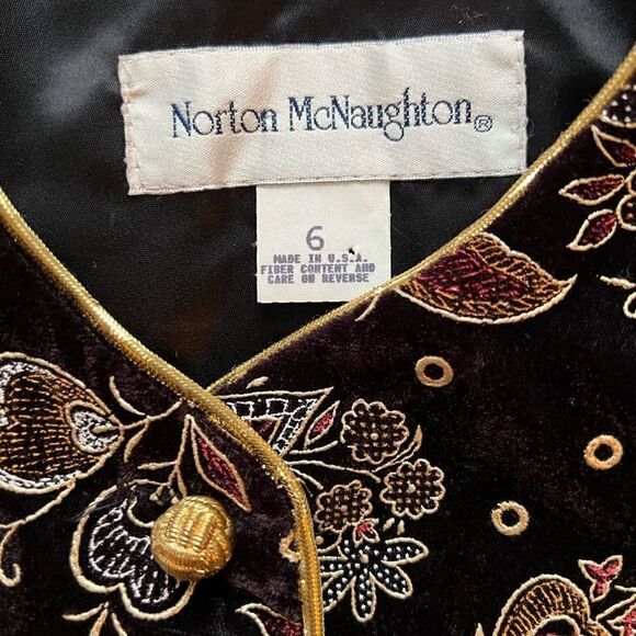 Vintage Norton McNaughton Black Floral Velvet Metallic Brocade Blazer Size 6 - Picture 6 of 10